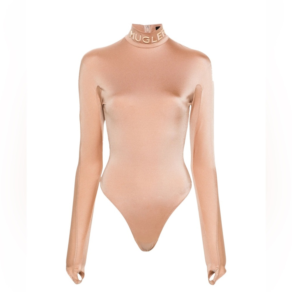Mugler Logo-Lettering Mock-Neck Bodysuit